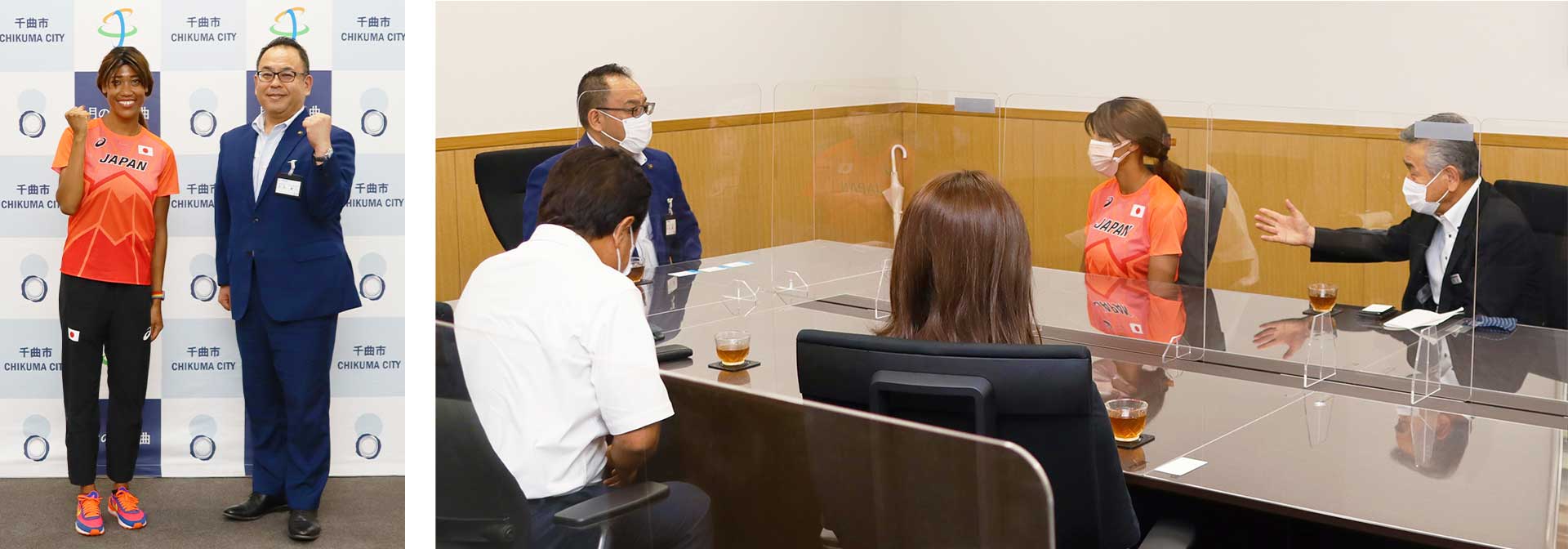 小川修一市長と君嶋愛梨沙選手